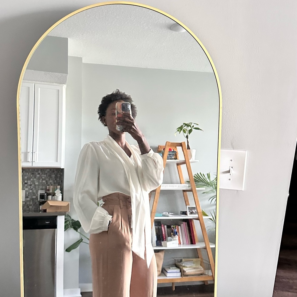 Express Cream Blouse and Tan Trousers